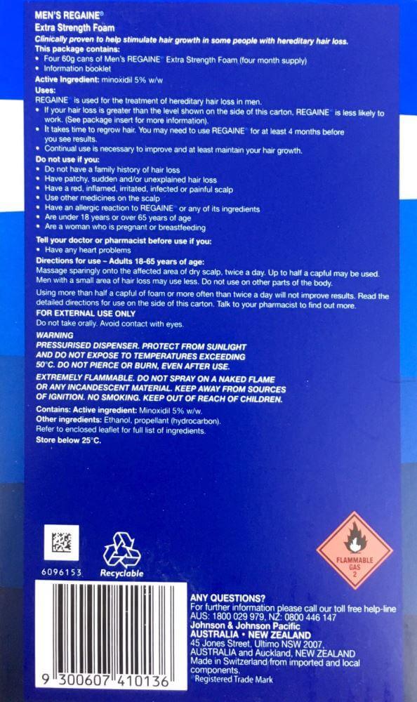 Regaine Men's Extra Strength Foam Minoxidil 5% 4 months Supply 4 * 60 g Pharmacy Medicine - Image 3